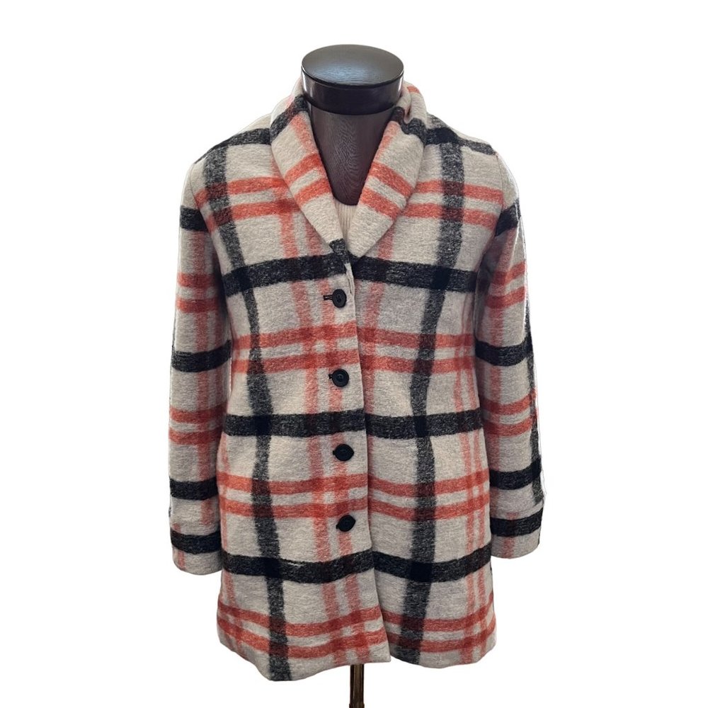 Cartonnier Anthropologie Hetty Wool Blend Plaid Coat Red Black Gray Size Small - Picture 2 of 8